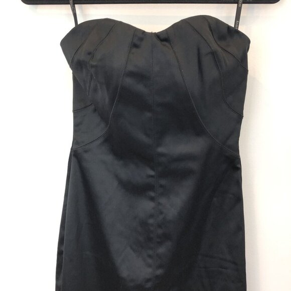 Bebe Black Strapless Satin Senia Midi Dress Size XS Sweetheart Neckline Y2K - Picture 3 of 6